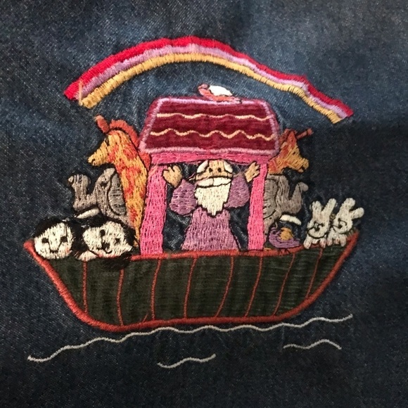 Vintage Way To Go Chambray Noah’s ark Embroidery Button Up Top Size L - Picture 2 of 5